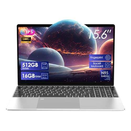 Image of 2025 Thin Laptop Computer - 15.6 inch Business Laptop, Intel N95 (up to3.4GHz),16GB DDR4 RAM,512GB SSD, Fingerprint Unlock,Backlit Keyboard,Lightweight Laptop for Play Gaming &Work & Business Laptop