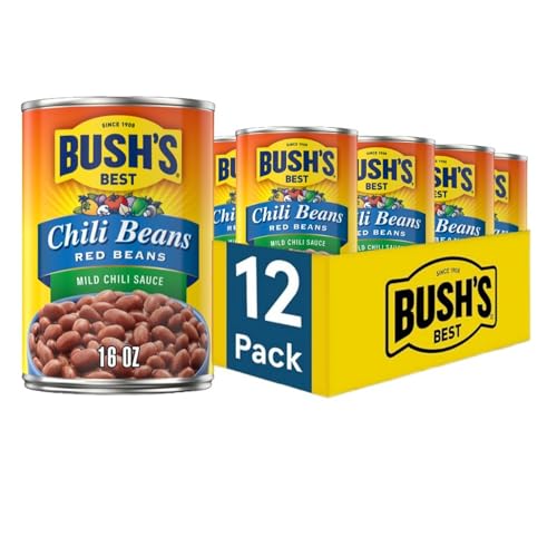 BUSH'S BEST 16 oz Canned Mild Red Chili Beans, Source of Plant Based Protein and Fiber, Low Fat, Gluten Free, (Pack of 12)