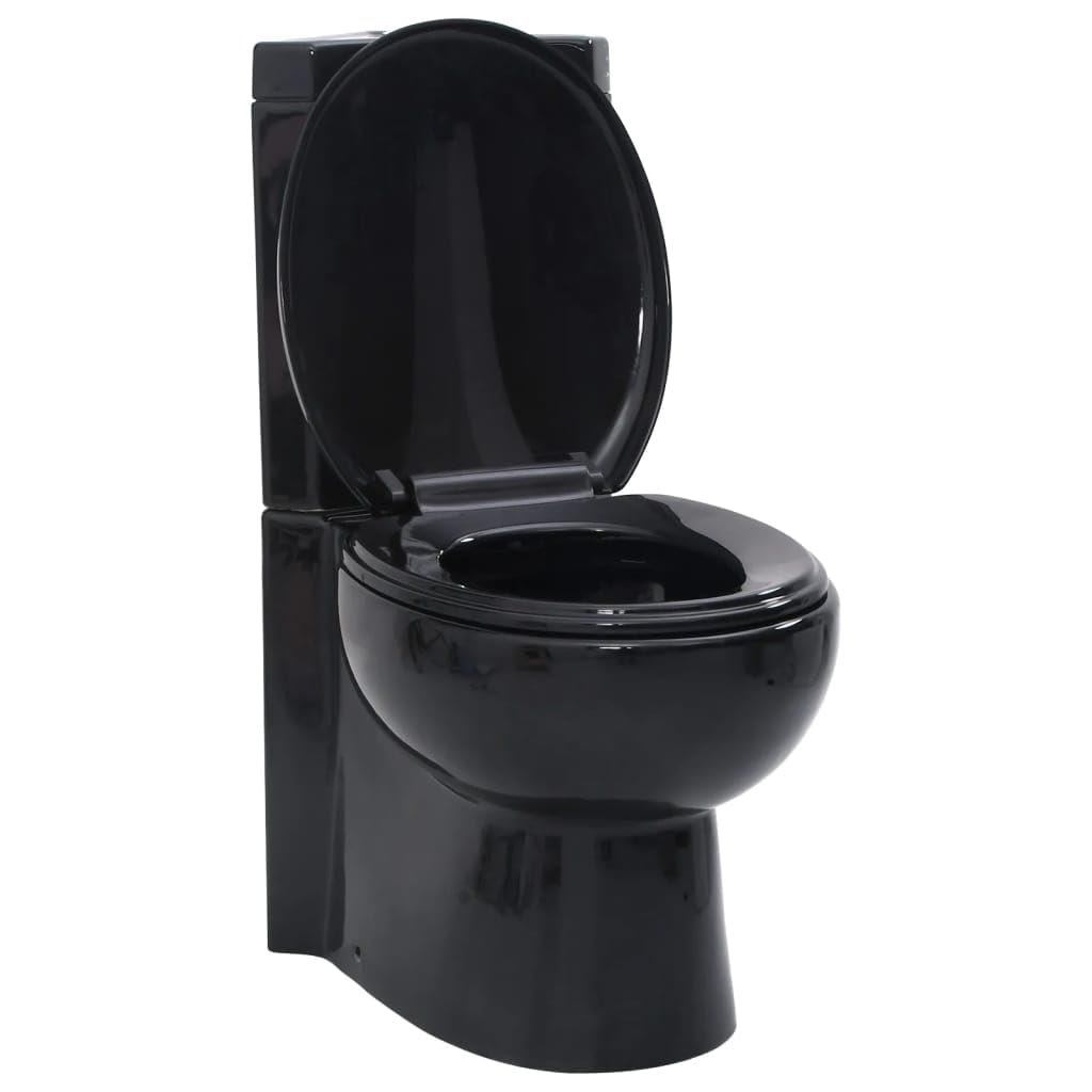 Vidaxl Black Wc Ceramic Bathroom Corner Toilet, - Modern Design With Soft-Close Mechanism And Water-Saving Dual Flush System