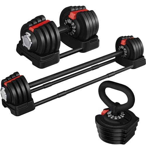 Yaheetech 3-in-1 Verstellbare Hanteln aus Kurzhantel & Kugelhantel & Langhantel Hantel-Set Gewichtsstufen 1,5 kg bis 18 kg Einstellbares Hantelset mit 3 Modi Hantel & Kettlebell & Langhantel