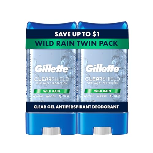 Gillette Antiperspirant and Deodorant for Men, 72hr Sweat & Odor Protection, Long Lasting Freshness, Anti-White Mark Technology, Clear Gel, Wild Rain Scent, 3.8 oz (Pack of 2)