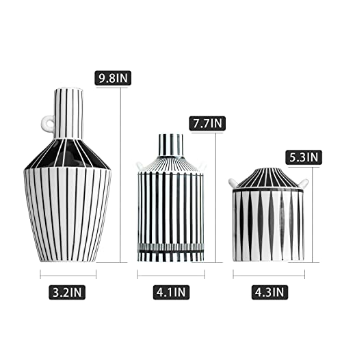 Lizofer Modern Black White Stripe Ceramic Vase Set Of 3 For Living Room Bedroom Office Unique Rustic Vintage Farmhouse Home Decor Flower Vases For Fireplace Kitchen Centerpieces Table Shelf Minimalist #TOP3