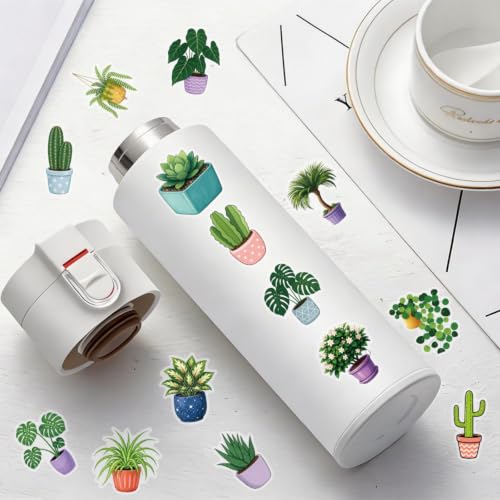 Image of Green Potted Plants Stickers Aesthetic Flora Scrapbook Stickers(50) | Transparent & Waterproof Sticker for Scrapbook Journal Water Bottle Kindle, DIY Crafts, Party Supplies