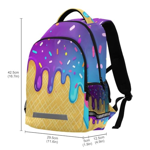 Image of Ice Cream Cone Pattern Large School Backpacks with Chest Strap for Boys Girls Students,Lightweight Bookbags 17 Inch, Portable Casual Daypack Bags