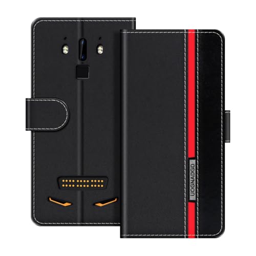 UOGNADGD Lederhülle Kompatibel mit Doogee S90 Klappbares Portemonnaie-Hülle mit Magnetverschluss Ständer & Kartenfächern stoßfestem Schutz (Schwarz)