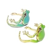 ULLKEL Tree Frog Ring for Women Cute Frog Rings Blue Green Frog Ring Adjustable Open Creative Frogs Shaped Hug Finger Funny Gift Jewelry (Blue+Green frog rings)