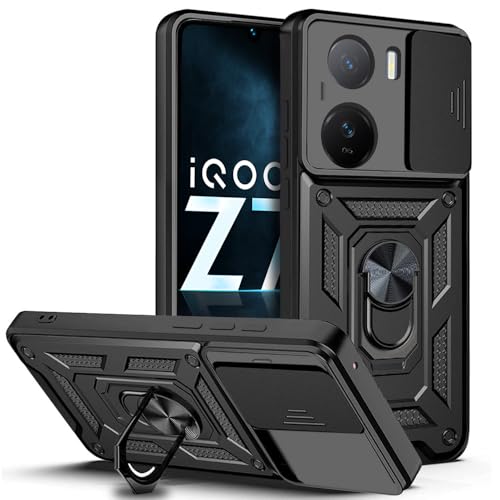 Image of AESTMO Tough Armor Compatible with iQOO Z7 / Z7s / Y100 Bumper Back Case Cover | Ring Holder & Sliding Camera Shield Cover | 360 Degree Protection Back Case Cover (Black)