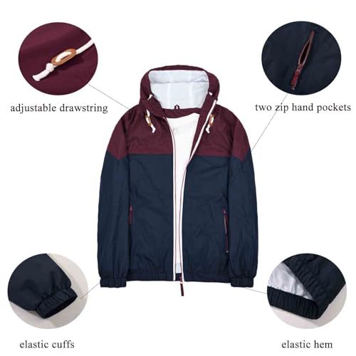 SUNDAY ROSE Men's Lightweight Hooded Jackets Vintage Patchcolor Windbreaker Packable Raincoat for Hiking3
