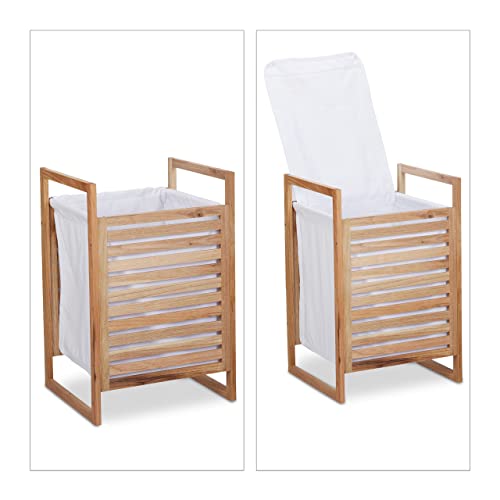 Relaxdays Cesto Ropa Sucia Madera Nogal, con Tapa, 60x40x35 cm, 50 litros, Baño, Lavandería, Dormitorio, Natural/Blanco - imagen 7