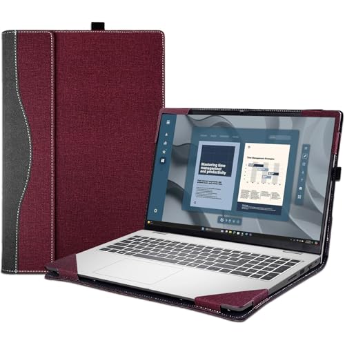 Funda Dell Pro 16 Plus en piel sintética granate con soporte para bolígrafo incorporado