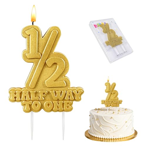 1/2 Gold Birthday Candles 3.623.15 Half Way to One Birthday Cake Topper Candle for 6 Months Baby Birthday Party Decorations