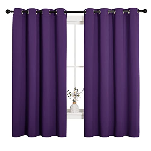 Image of NICETOWN Thermal Insulated Blackout Draperies Curtains, Triple Weave Home Decoration Solid Ring Top Blackout Drape Panels for Bedroom (Set of 2, 55 x 68 inches, Royal Purple)