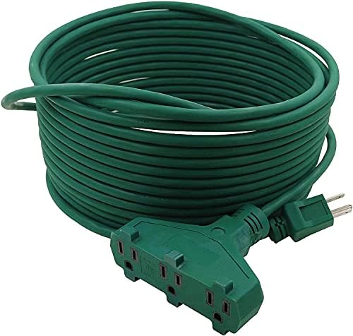 Clear Power 35 ft 3 Outlet Lawn & Garden Outdoor Extension Cord 16/3 SJTW, Green Power Cord for Holiday Lighting & Decoration, 3-Prong Grounded Plug, Water & Weather Resistant, DCOC-0194-DC