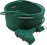 Clear Power 35 ft 3 Outlet Lawn & Garden Outdoor Extension Cord 16/3 SJTW, Green Power Cord for Holi