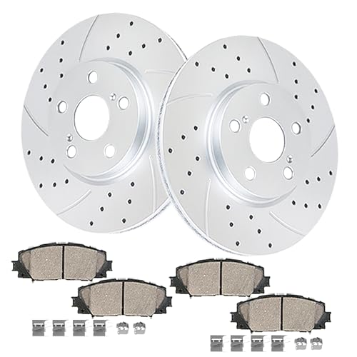 Acinoparts Front Brake Kit Drilled and Slotted Disc Brake Rotors Ceramic Brake Pads for 2009-2019 Toyota Corolla 2009-2014 Matrix 2009-2010 Pontiac Vibe 2008-2014 Scion xD