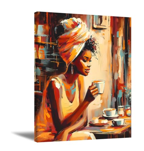 OneSheep Shop Coffee girl Paintings Black Women Wall Art Black