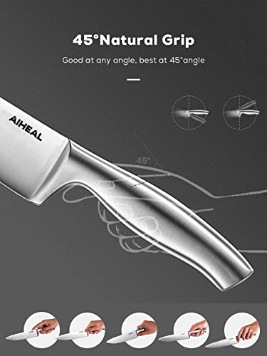 Aiheal Knife Set, 14Pcs Stainless Steel Kitchen Knife Set With Clear Knife Holder, No Rust And Super Sharp Cutlery Knife Set In One Piece Design With Knife Sharpener For Kitchen, Serrated Steak Knives #TOP4