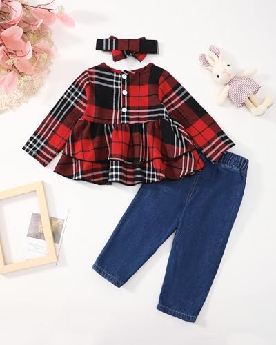 Image of Baby Girl Clothes Toddler Girls Winter Outfits Infant Clothing Ruffle Top Denim Pants Jeans Cute Fall Outfit Set