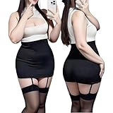 [Annielace] 女教師 先生 秘書 OL 制服 レディース コスプレ 大きいサイズ プラスサイズ XL 3XL 5XL セクシー 可愛い セクシーランジェリー 過激 えろい 下着 カップル刺激 女装 ハロウィン クリスマス コスチューム 人気 Tバック付き (ブラック/ホワイト4895)