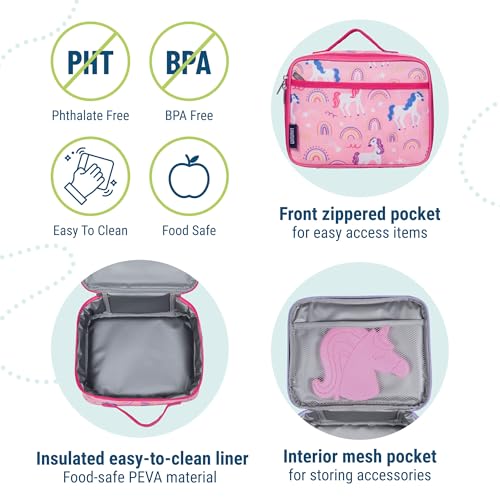 Wildkin Kids Insulated Lunch Box Bag for Boys & Girls, Reusable Kids Lunch Box is Perfect for Elementary, Ideal for Snack Bento Bags (Rainbow Unicorn)