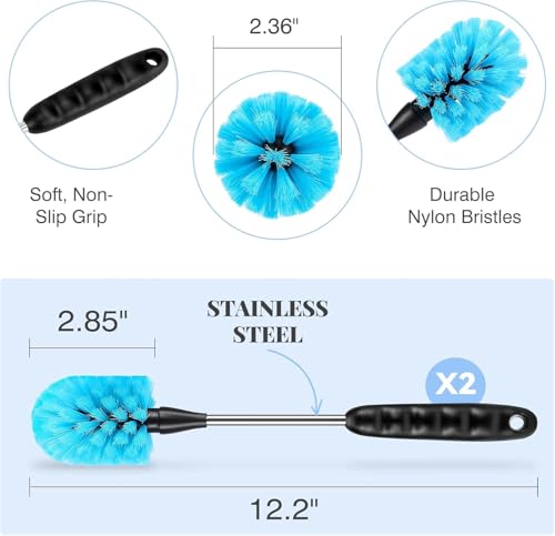 Image of Bottle Cleaner Brush Set, 3 Pcs Bottle Cleaning Brushes with 15 Inch Long Handle, Straw Brush & 3-in-1 Lid Cleaner for Water Bottles, Baby Bottles, Tumblers, Thermos, Flasks & Mugs