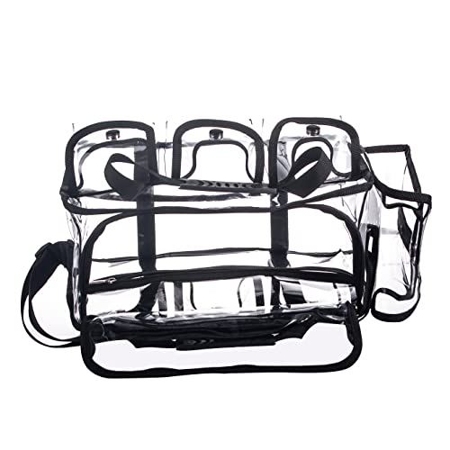 Wide Open Large Professional Clear PVC Travel Makeup Artist Set Bag Cosmetic Nails Beauty Bags Transparent Vinyl Tool Organizer Beach Bags Diaper Bag with 6 External Pockets & Strap (Black)3