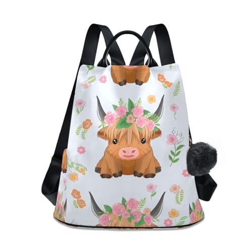 Bolsa de viaje antirrobo de vaca de las Tierras Altas con pompón mujer