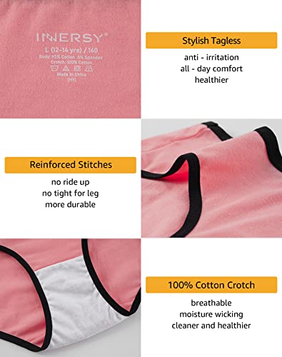 Innersy Girls Cotton Underwear Teen Comfortable Panties Size 8-16 Briefs 6 Pack(12-14 Years, Bright Colors With Black Hem) #TOP3