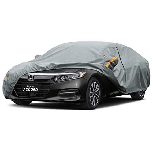 Kayme Heavy Duty Car Cover Custom Fit Honda Accord Sedan/Coupe (2001-2025), Waterproof All Weather for Automobiles, Full Exterior Covers Sun Rain UV Protection with Zipper Door. Custom Fit H