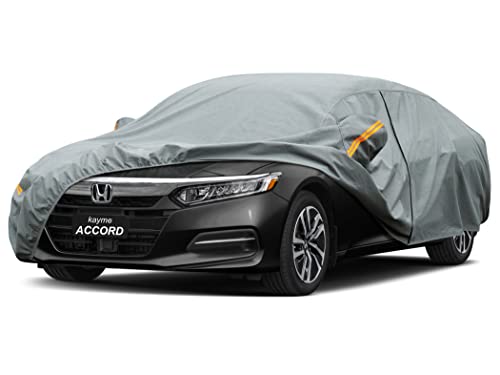 Image of Kayme Heavy Duty Car Cover Custom Fit Honda Accord Sedan /Coupe (2001-2025), Waterproof All Weather for Automobiles, Full Exterior Covers Sun Rain UV Protection with Zipper Door.