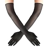 GuardiaTech Mesh Gloves,Long Black Gloves,Tulle Opera Black Mesh Sheer Glove for Women 1920s Witch Costume