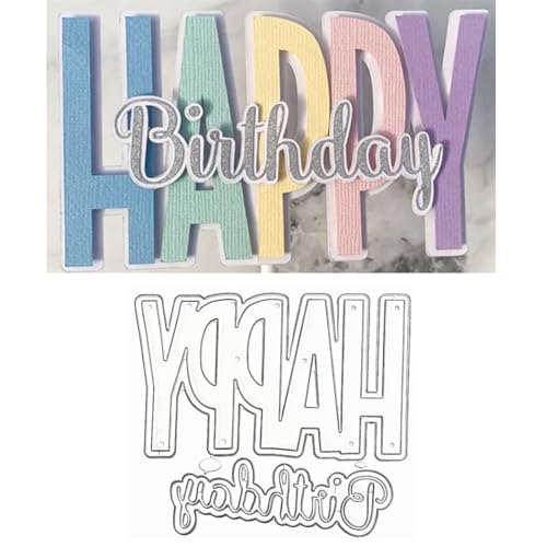 Happy Birthday Letter Metal Die Cuts,Big Words HappyBirthday Frame Background Wedding Cutting Dies Cut Stencils for DIY Photo Decorative Embossing Paper Dies for Scrapbooking Card Making