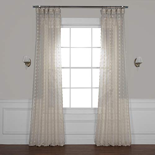 HPD Half Price Drapes SHCH-119B-96 Patterned Linen Sheer Curtain (1 Panel), 50 X 96, Strasbourg Dot Beige