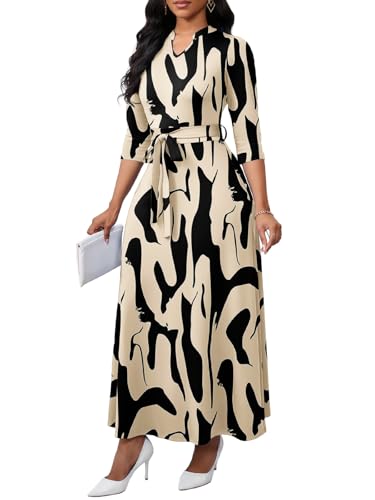 Image of BubFee Maxi Dresses for Women Semi Formal Long Dress 3 /4 Sleeve Casual A-line Church Dresses with Pockets