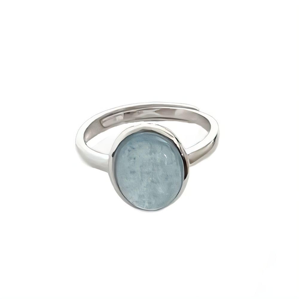 NicoWerk SRI1030 Anillo para mujer en Plata de Ley 925 con piedra ovalada azul mar lisa brillante inusual filigrana curva elegante