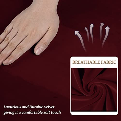 Weerrw Velvet High Stretch Couch Covers For 3 Cushion Couch Sofa Slipcovers, Washable Furniture Protector With Non Slip Elastic Bottom, Feature Soft And Thick Plush Fabric, Burgundy, Large #TOP3