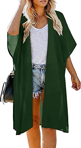 Image of Indian Trendy Women's Solid Puff Sleeve Kimono Long Cardigan Loose Cover Up Casual Blouse Top Chiffon