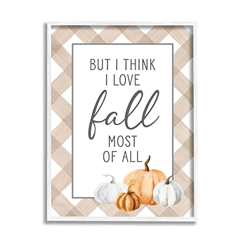 Stupell Industries Love Fall Most Of All Autumn Pumpkins Plaid Border Framed Wall Art, Design By Lettered and Lined