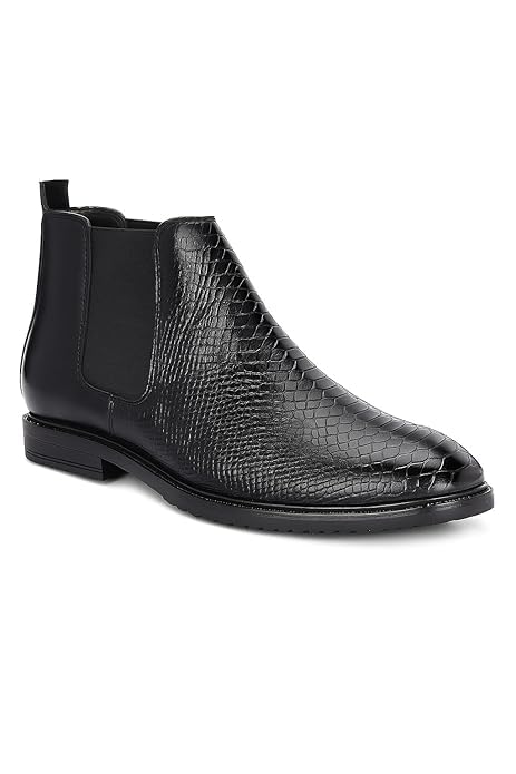 Height Increasing Shoes For Men Elevator Textured Block-Heeled Chelsea Boots With 3 Inch Height Increase (1.25 Inch Outer Heel & 1.75 Inch Invisible Inner Insole)-image-1