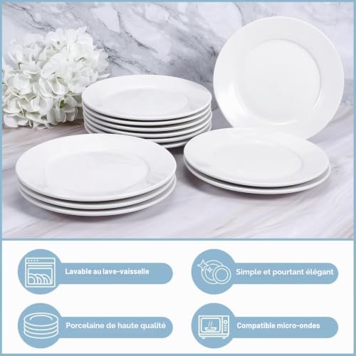 Tczecoo Lot de 8 assiettes à dessert en porcelaine, 15,2 cm, assiettes à salade, assiettes plates, assiettes à dessert blanches, assiettes à apéritif en céramique pour gâteaux et collations, – vue 3