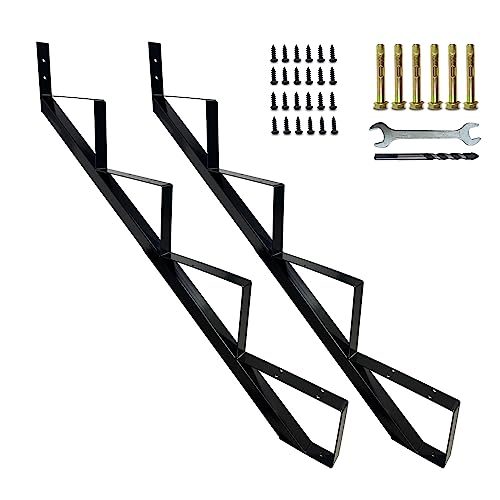 2 Packs Metal Stair Step Stringers 4 Step Steel Riser Stringer for 34.7inch Height Deck(Polished Black)