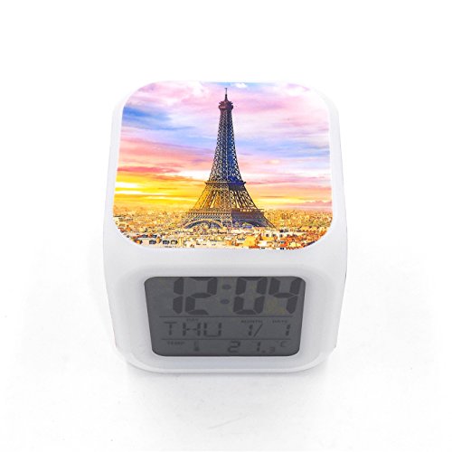 Egs New Eiffel Tower In Sunset Dusk Digital Alarm Clock Desk Table Led Alarm Clock Creative Personalized Multifunctional Battery Alarm Clock Special Toy Gift For Unisex Kids Adults #TOP3