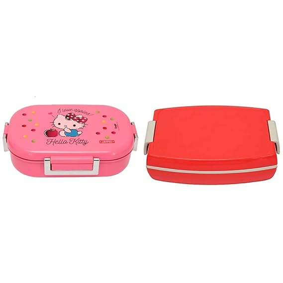 Jaypee Plus Missteel Hello Kitty Plastic Lunch Box Set, 700ml, 3Pieces