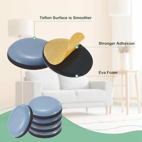 Image of M METERXITY 8-Pack Furniture Sliders, 1 inch Diameter PTFE Pad Self-Adhesive Mover Glides for Chair /Kitchen Appliances, Furniture Round Pads Floor Protectors [Grey]