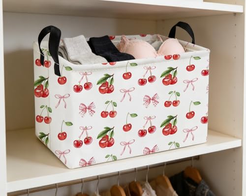Image of Essme Rectangular Kids Baskets,Cherry Storage Box,Cute Basket for Kids with Handles for Room Decor, Book Bins,Shelf Basket.(Cherry)