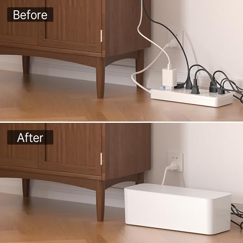 Image of YECAYE 2 Pack Cable Management Box, Pet Friendly Cable Box Organizer for Home & Office, Child-Proof Floor Cord Cover, Cord Management and Cord Hider, White