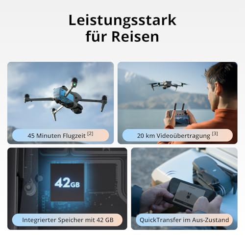 DJI Air 3S (RC-N3), Drohne mit 4K-Kamera, Dual-Kameradrohne mit 1 CMOS Weitwinkelkamera, 4K/60fps HDR Video und Dynamikumfang von 14 Blendenstufen, 45 Min. maximale Flugzeit, 20 km Videoübertragung