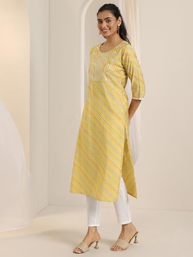 Image of Libas Womens Printed Silk Blend Straight Kurta for Women