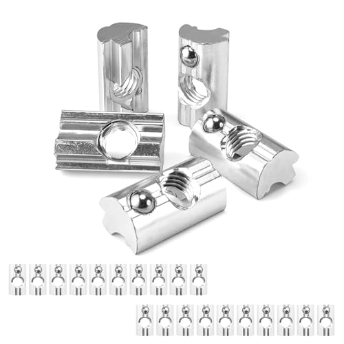 WJUAN 20 Stück Nutenstein M8, Nutensteine mit kugel Nut 8, Kohlenstoffstahl-Gleitmutter mit Federkugel, T-Nut-Muttern-Set, geeignet für Modulmontage, Solarmodulhalterung, 40 x 40 Aluminium