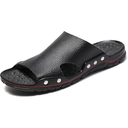 Men's Summer Leather Sandals - Open-Toe Beach Casual Slides Breathable Outdoor Shoes